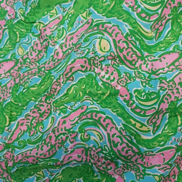 Lilly Pulitzer Green Pink Alligator Print Beaded Dress Size 4 Pink Label scallop - Picture 2 of 9